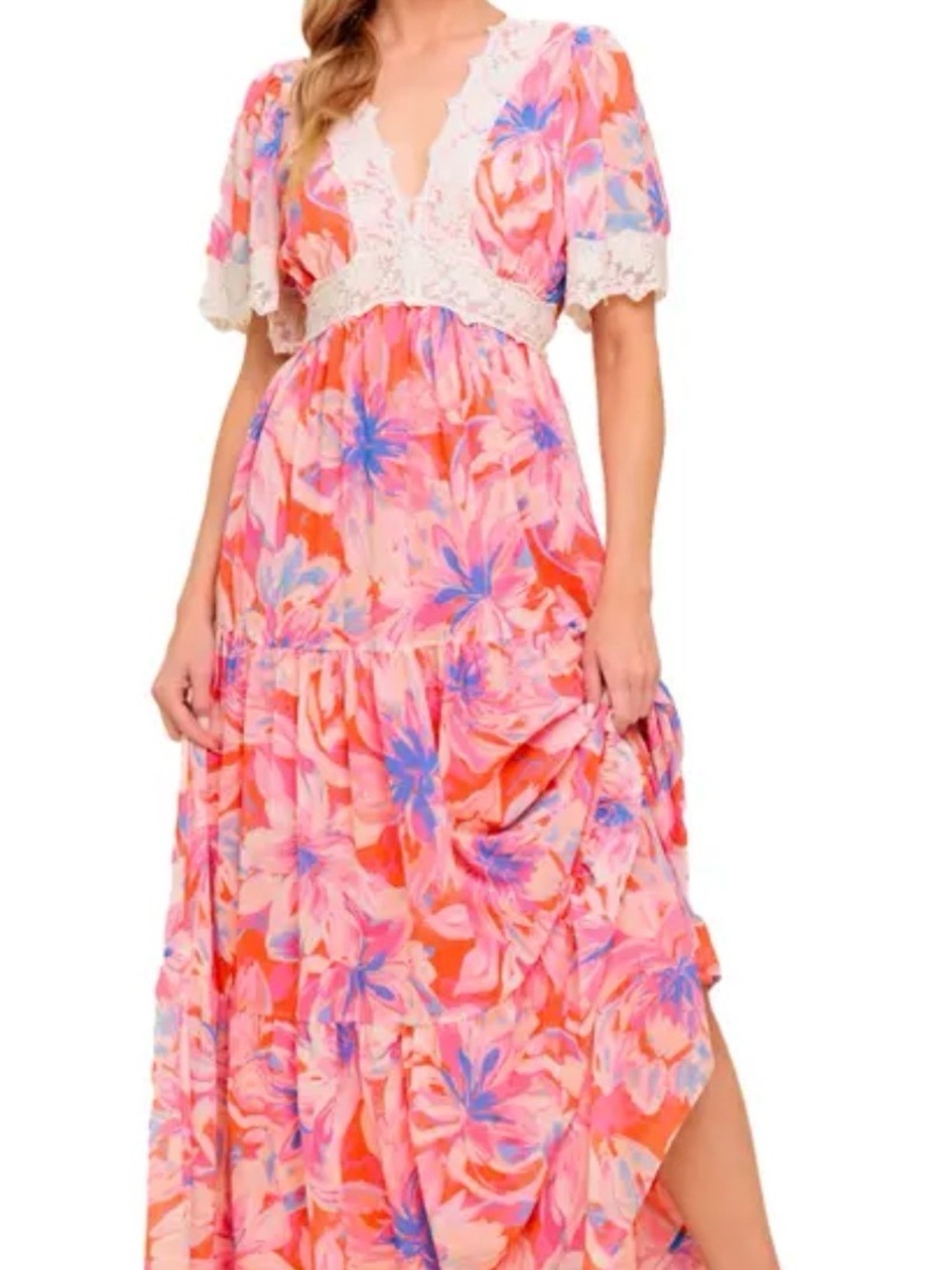 $140 Flying Tomato NWOT Coral Pink Floral Lace Maxi